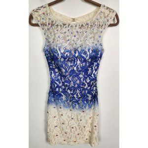 Vienna Women's Sz. 0 Blue & White Ombre Sequin Short Formal Dress